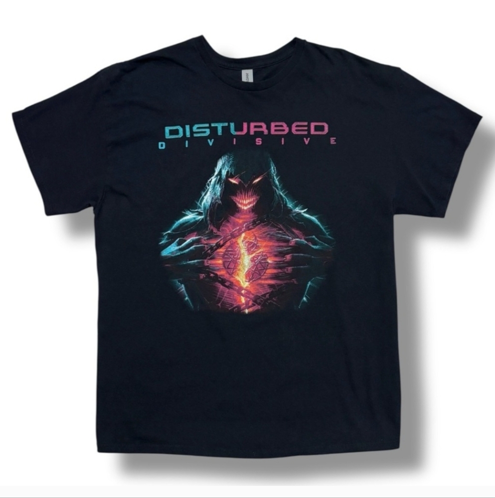 DISTURBED Black Crew Neck Short Sleeve Shirt 2022 Divisive Album Band Tee